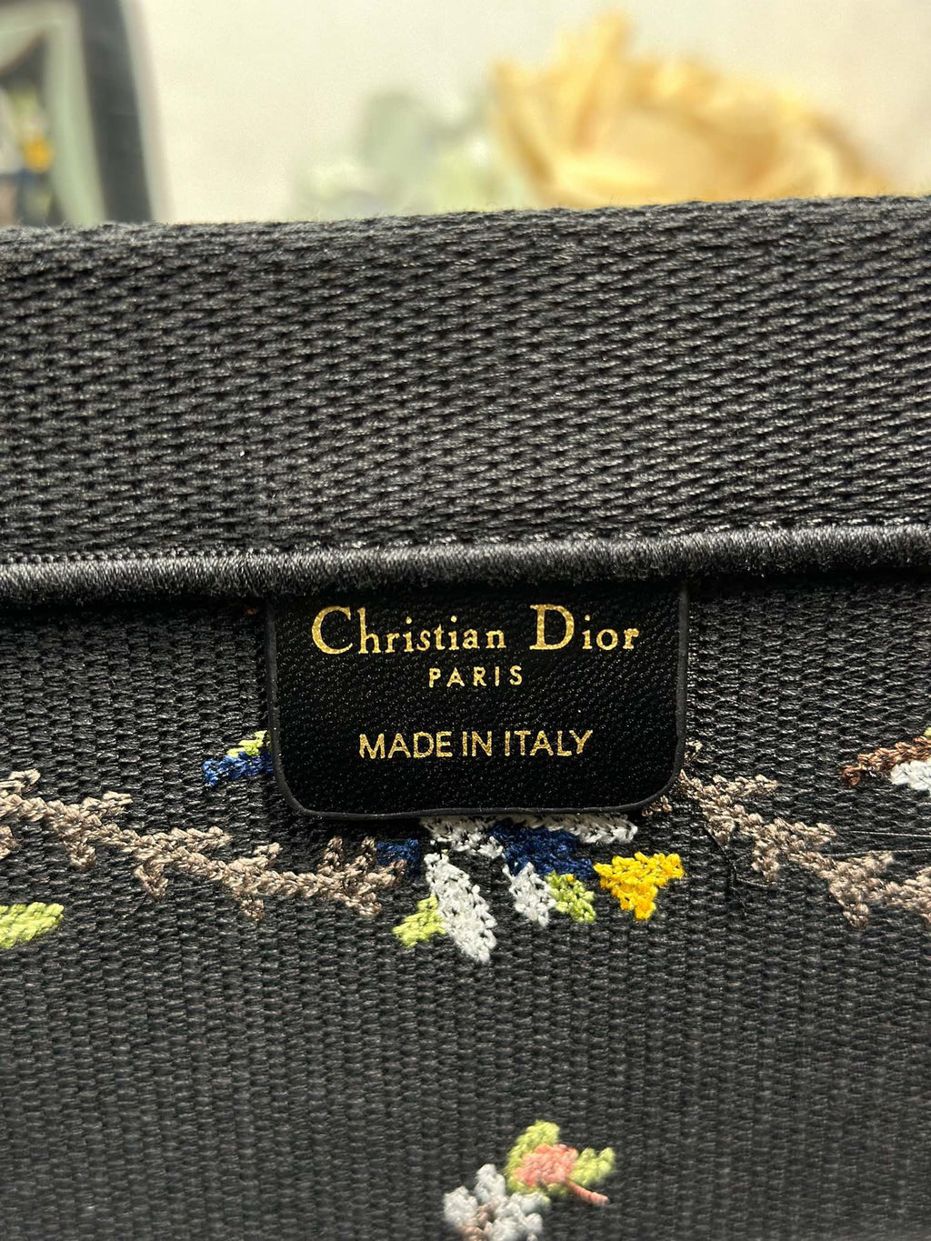 DIOR 26S BOOK TOTE BAG 42 IN BLACK PATTERNED BAYADERE FABRIC