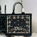 DIOR 26S BOOK TOTE BAG 42 IN BLACK PATTERNED BAYADERE FABRIC