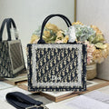 DIOR 26S BOOK TOTE BAG 26 IN NAVY BLUE AND BEIGE OBLIQUE FABRIC