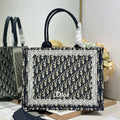 DIOR 26S BOOK TOTE BAG 36 IN NAVY BLUE AND BEIGE OBLIQUE FABRIC