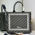 DIOR 26S BOOK TOTE BAG 42 IN NAVY BLUE AND BEIGE OBLIQUE FABRIC