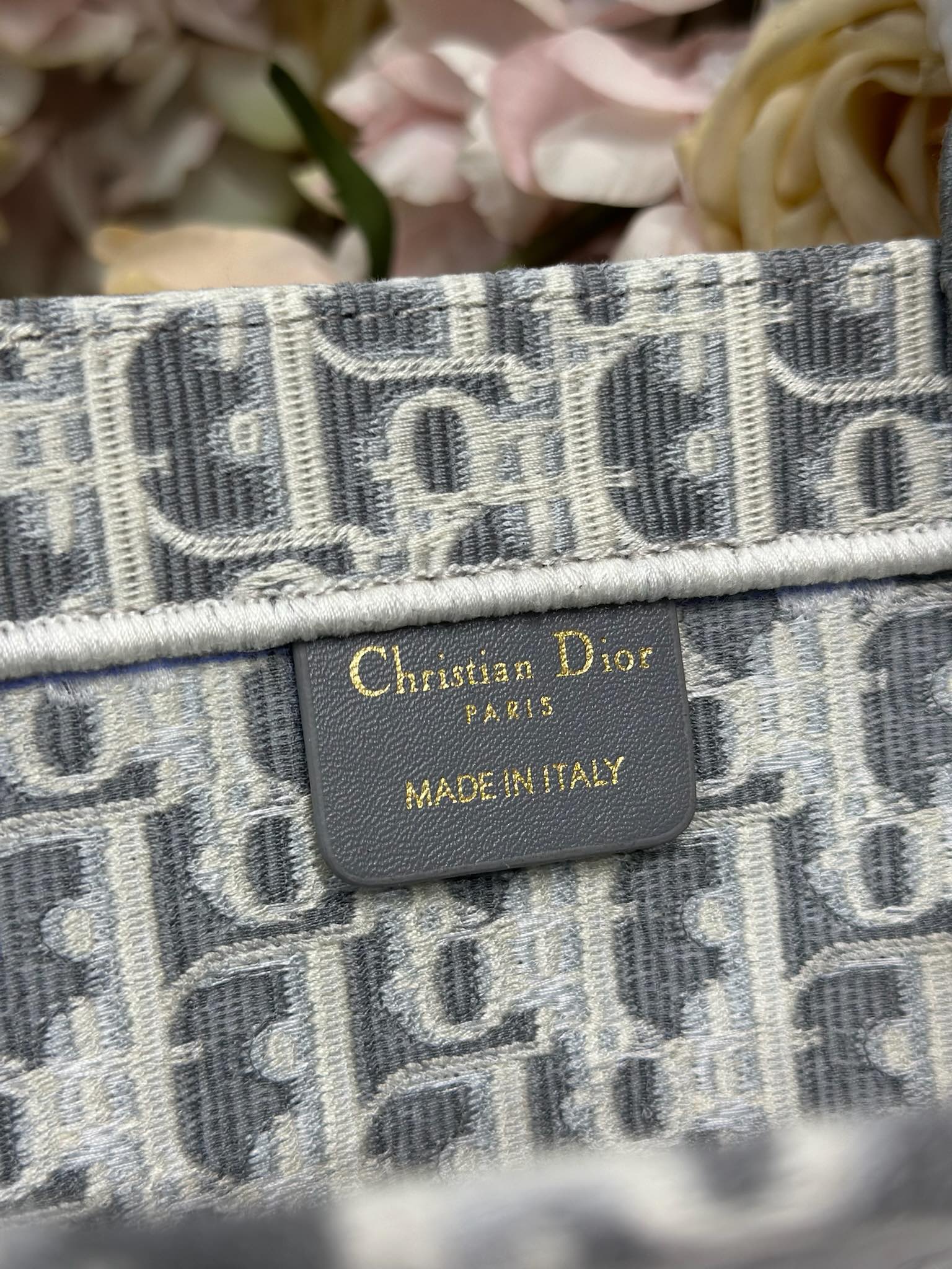 DIOR 26S BOOK TOTE BAG 36 IN GREY AND BEIGE FABRIC OBLIQUE FABRIC