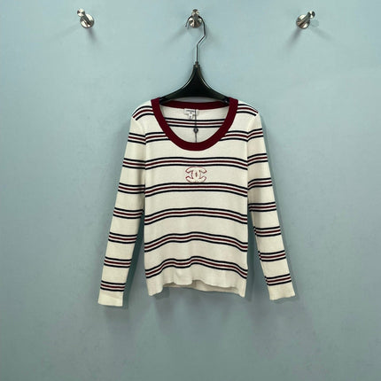 CHANEL 26S LONG SLEEVE STRIPED KNIT SWEATER 1571