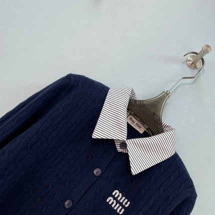 MIUMIU 26S SHIRT-COLLAR CABLE-KNIT CARDIGAN 1392