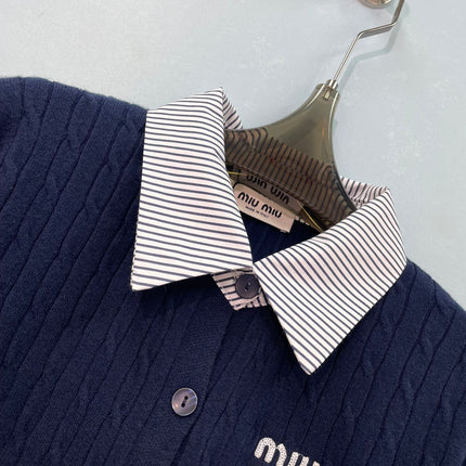 MIUMIU 26S SHIRT-COLLAR CABLE-KNIT CARDIGAN 1392