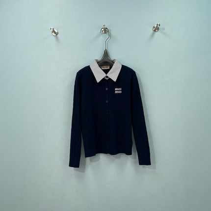 MIUMIU 26S SHIRT-COLLAR CABLE-KNIT CARDIGAN 1392