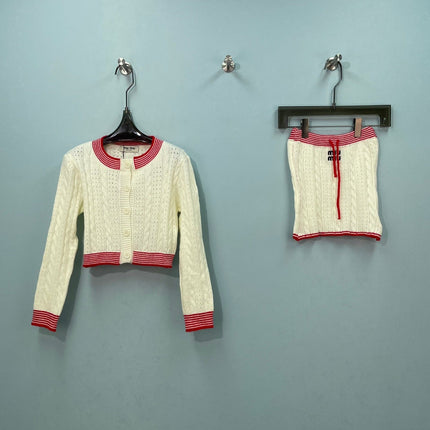 MIUMIU 26S KNIT CARDIGAN AND MINI SKIRT SET 1352