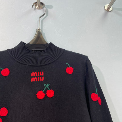 MIUMIU 26S CHERRY EMBROIDERED SWEATER 1475