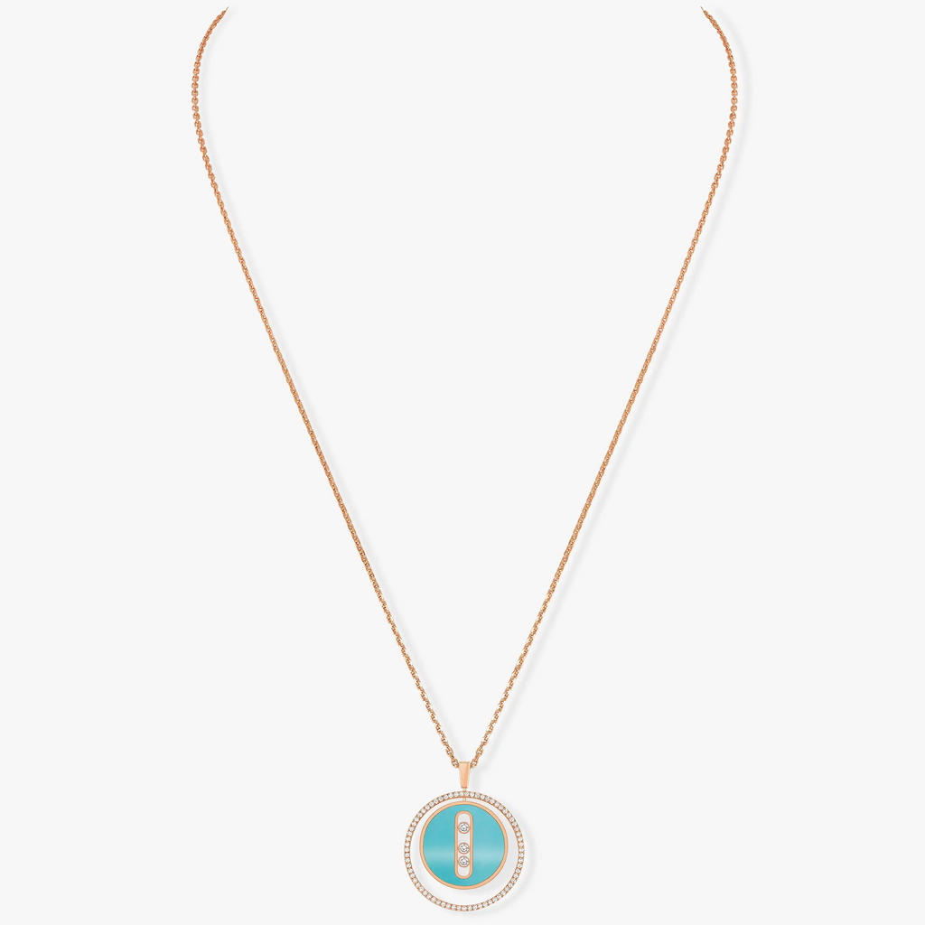 LUCKY MOVE 3 DIAMONDS TURQUOISE PINK GOLD DIAMOND NECKLACE