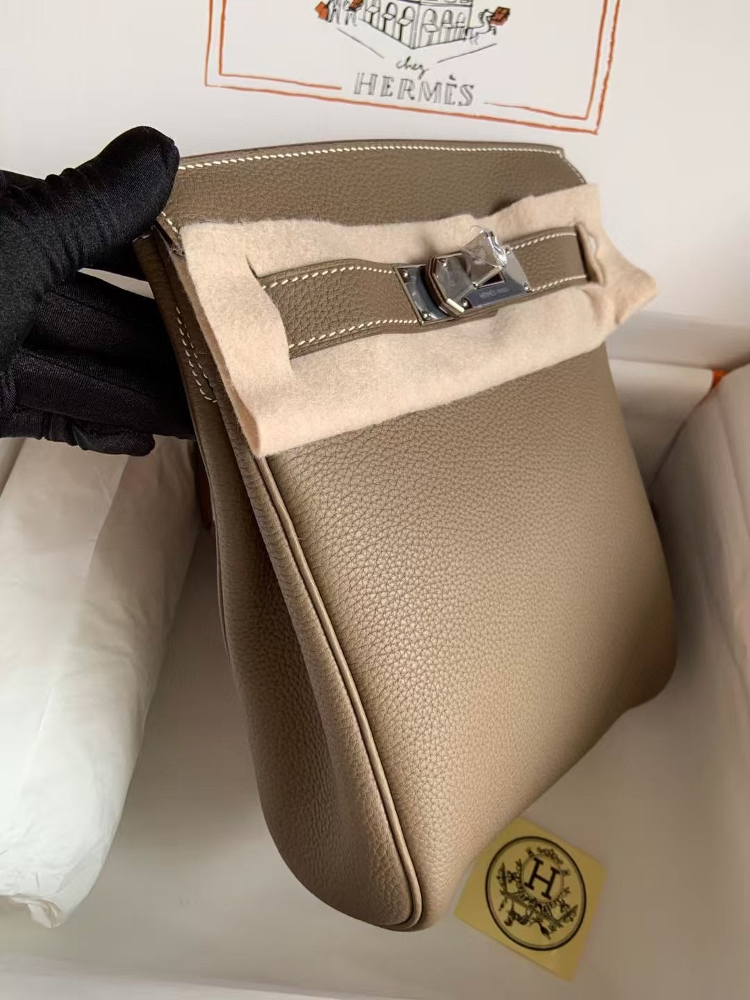 HAC À DOS PM BACKPACK IN BROWN TOGO CALFSKIN