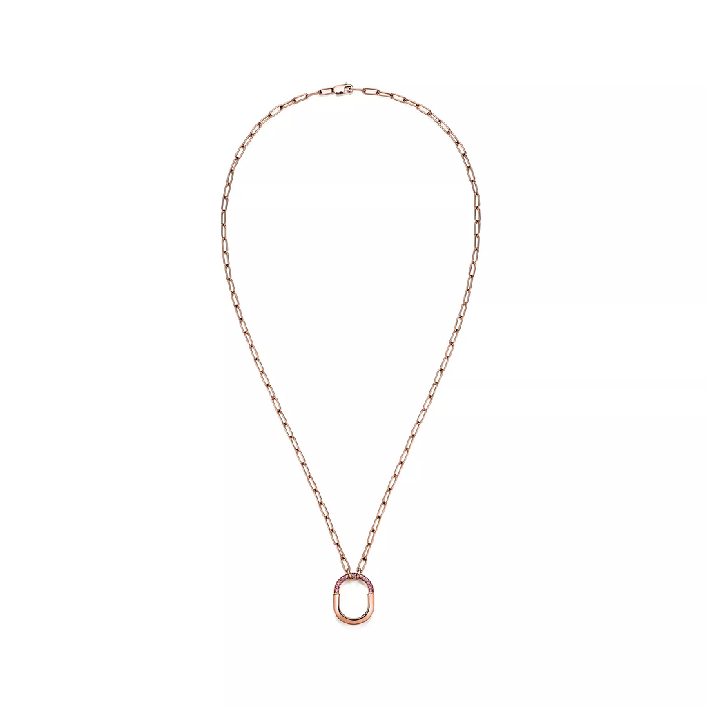 LOCK SMALL PENDANT PINK DIAMOND PINK GOLD NECKLACE