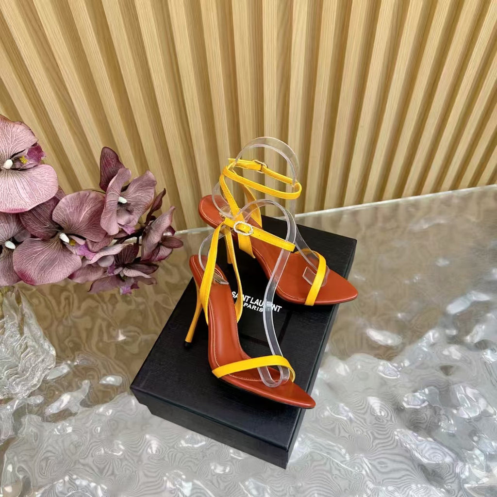 YSL JANE 105 SANDALS IN YELLOW CALFSKIN