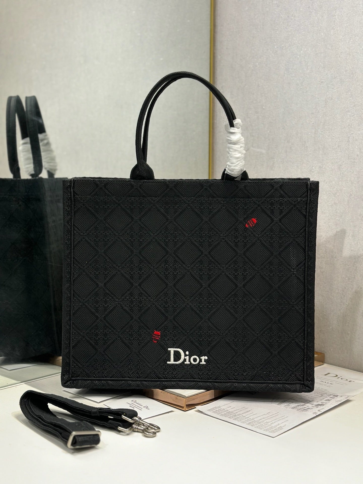 DIOR 26S BOOK TOTE BAG 42 IN BLACK BAYADERE FABRIC