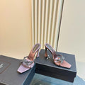 YSL LIZ 110 HEEL IN BROWN SATIN CRYSTAL EMBELLISHED SANDALS
