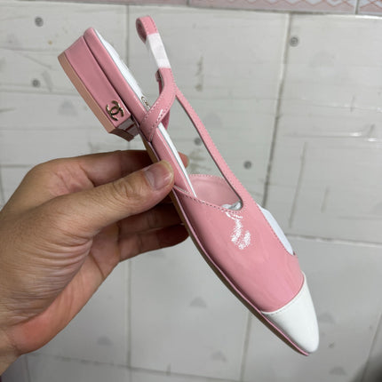 CHANEL 26S SLINGBACK SHOE FLATS IN PINK AND WHITE CALFSKIN