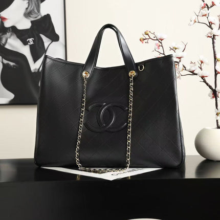 CHANEL 26S QUILTED TOTE BAG IN BLACK CALFSKIN