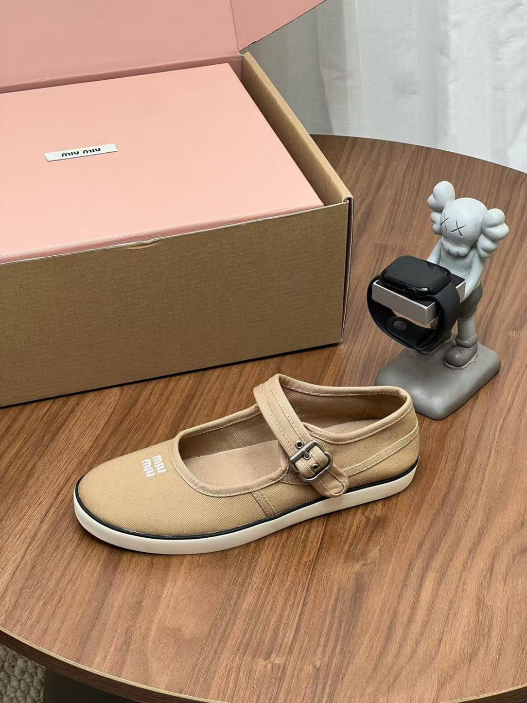 MIU MIU 26S MESH FLATS IN BEIGE CANVAS 86026