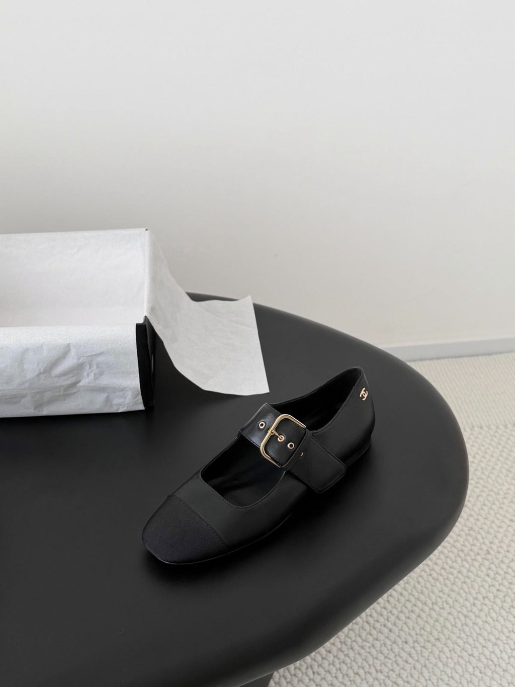 CHANEL 26S MARY JANE FLATS IN BLACK CALFSKIN