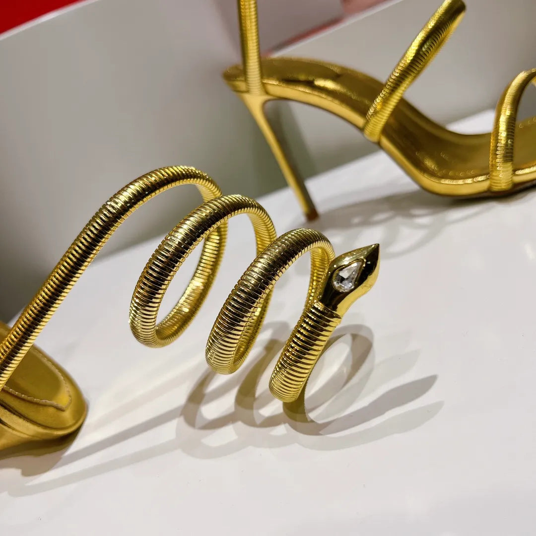 RENE CAOVILLA 26S STILETTO SANDALS 95 MM IN METALIC GOLD 01