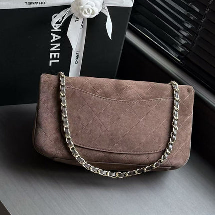 CHANEL 26S CLASSIC FLAP BAG IN BROWN SUEDE GOLD HARDWARE