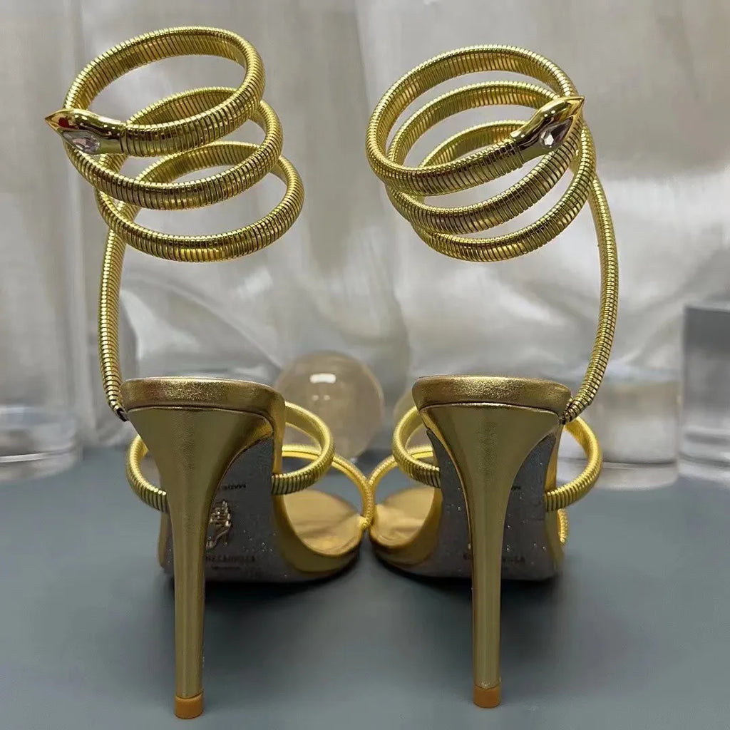 RENE CAOVILLA 26S STILETTO SANDALS 95 MM IN METALIC GOLD 01