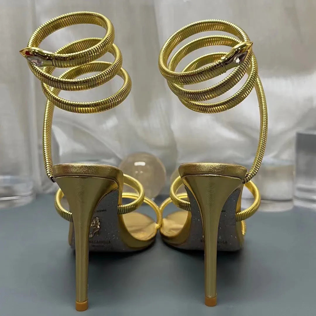 RENE CAOVILLA 26S STILETTO SANDALS 95 MM IN METALIC GOLD 01