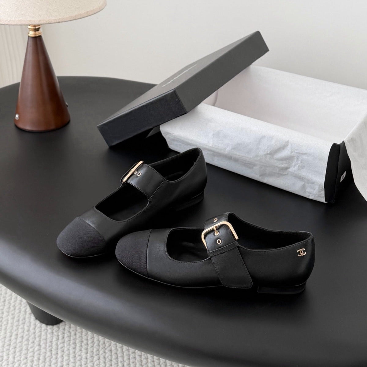 CHANEL 26S MARY JANE FLATS IN BLACK CALFSKIN
