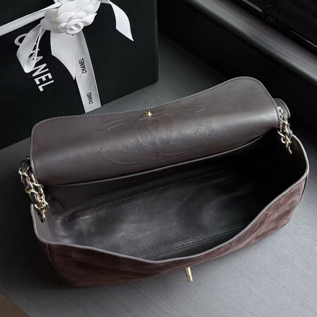 CHANEL 26S CLASSIC FLAP BAG IN BROWN SUEDE GOLD HARDWARE