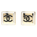 CC LIGHT GOLD AND WHITE ENAMEL SQUARE EARRINGS