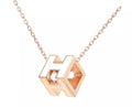 H WHITE SQUARE PINK GOLD NECKLACE