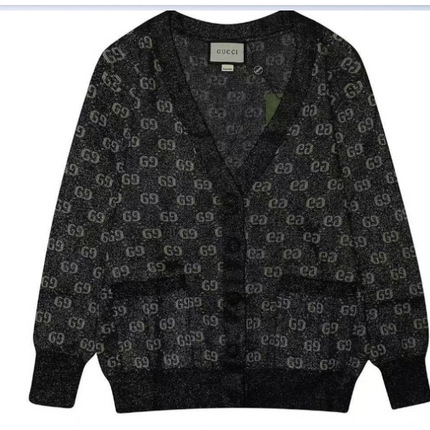 GG Cardigan V-Neck Monogram Black Jacquard