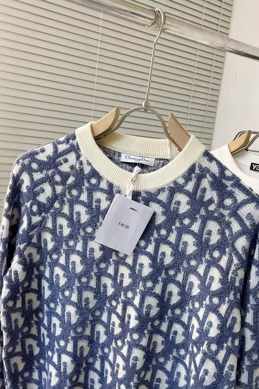 CD Oblique Sweater White Blue Wool