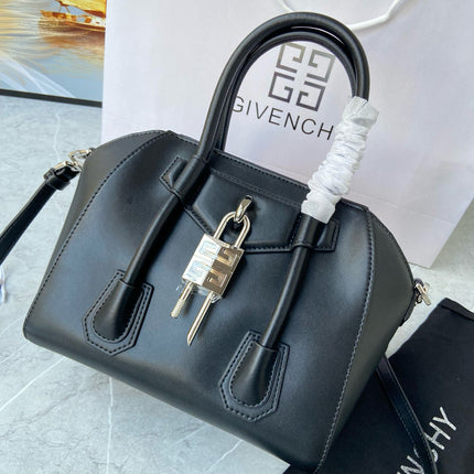MINI 27 ANTIGONA LOCK BAG IN BLACK LAMBSKIN