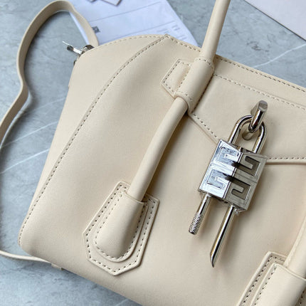 MINI 27 ANTIGONA LOCK BAG IN BEIGE LAMBSKIN