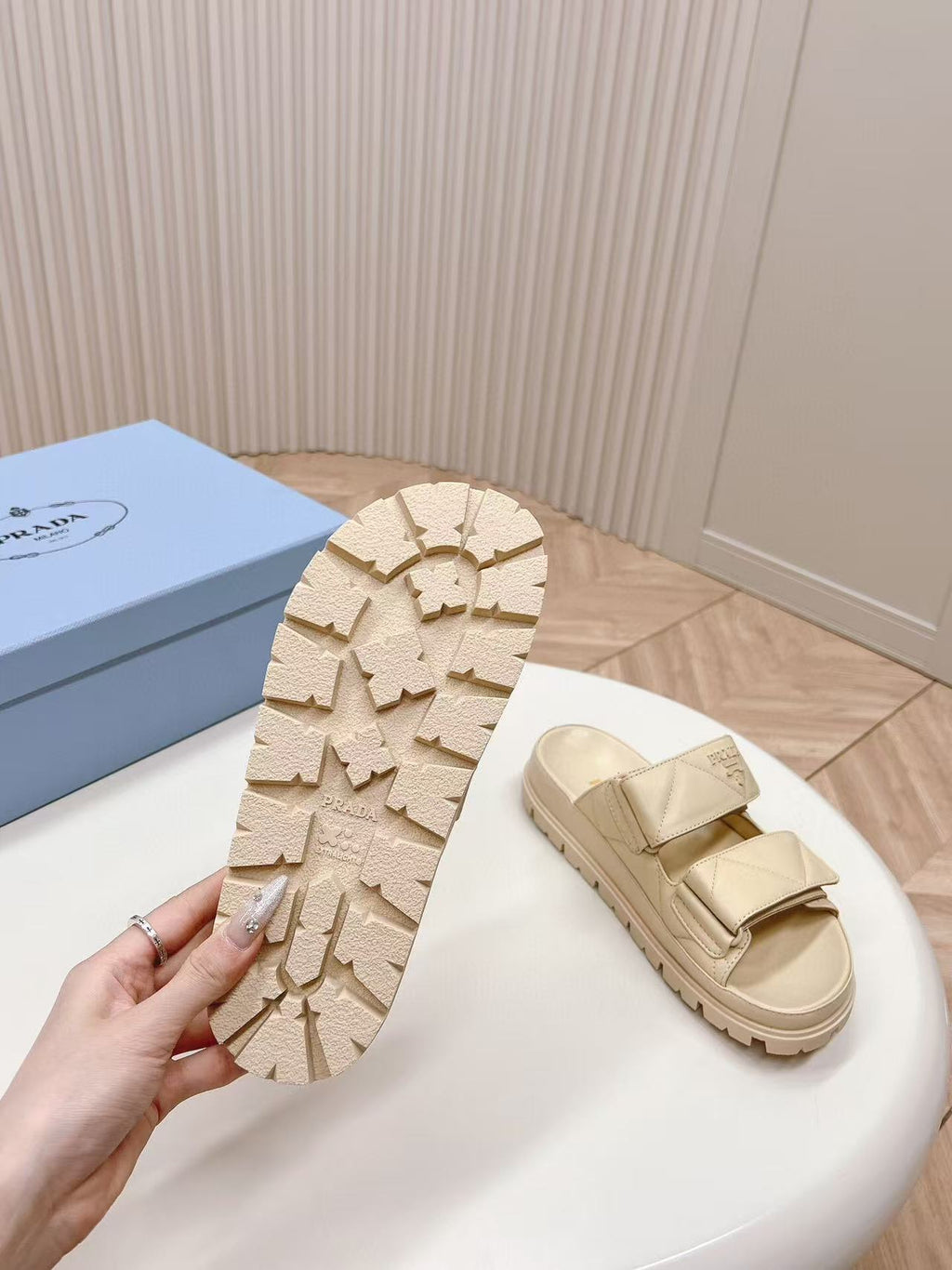 Padded Leather MULES Sandals Lambskin Beige