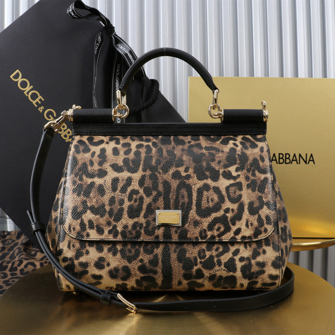 DG SICILY DAUPHINE LEOPARD 25 CALFSKIN