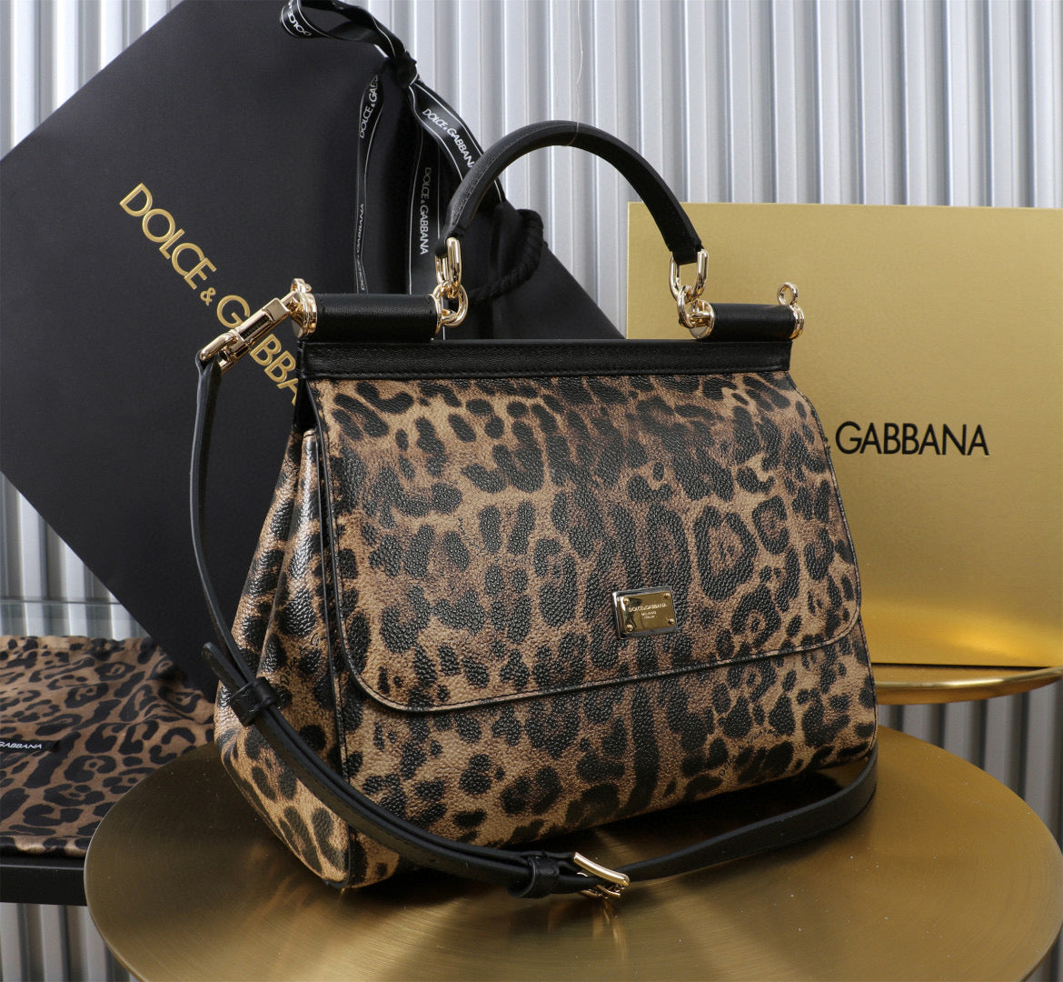 DG SICILY DAUPHINE LEOPARD 25 CALFSKIN