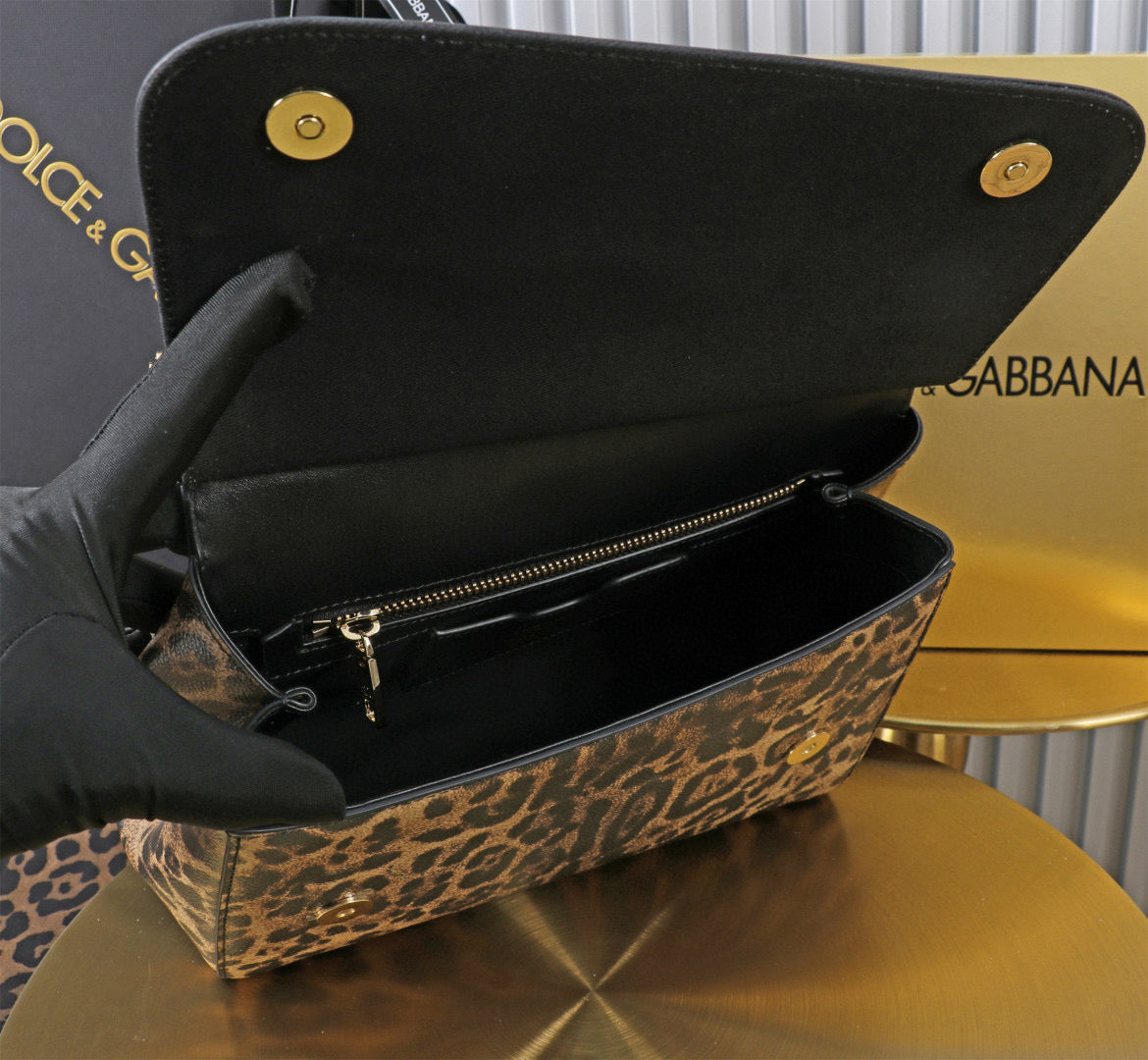 DG SICILY DAUPHINE LEOPARD 25 CALFSKIN