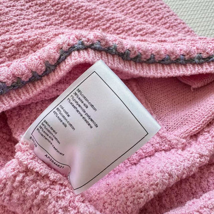 Chanel 25P Long-Sleeve Top Pink Tweed Pearl Buttons