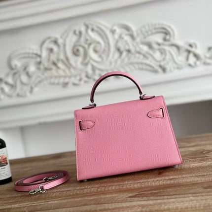 HM KELLY MINI 19 LIGHT PINK CALFSKIN SILVER HARDWARE