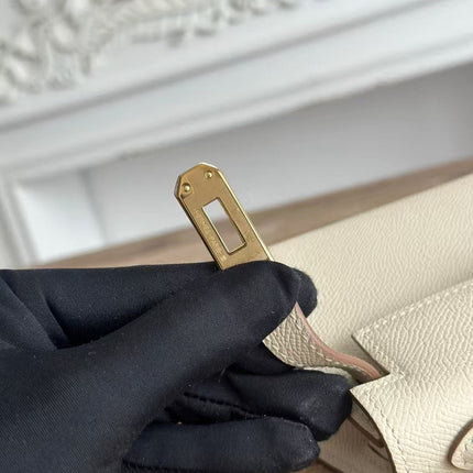 HM KELLY MINI 19 WHITE CALFSKIN GOLD HARDWARE