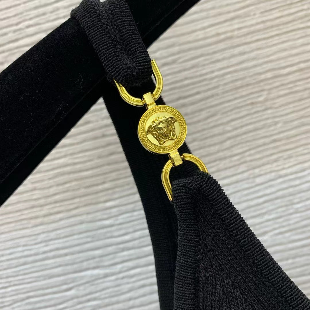 VERSACE RIBBER STRETCH BLACK KNIT DRESSSZ