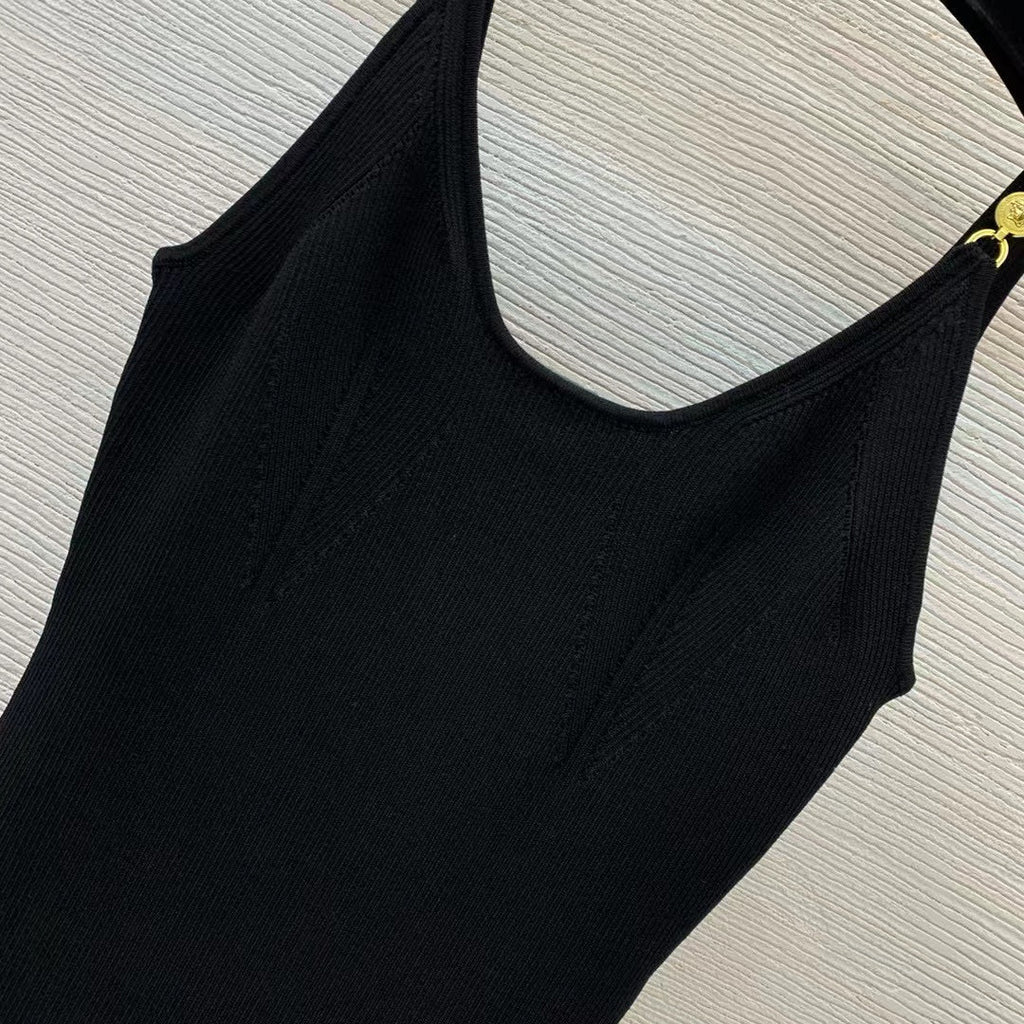 VERSACE RIBBER STRETCH BLACK KNIT DRESSSZ