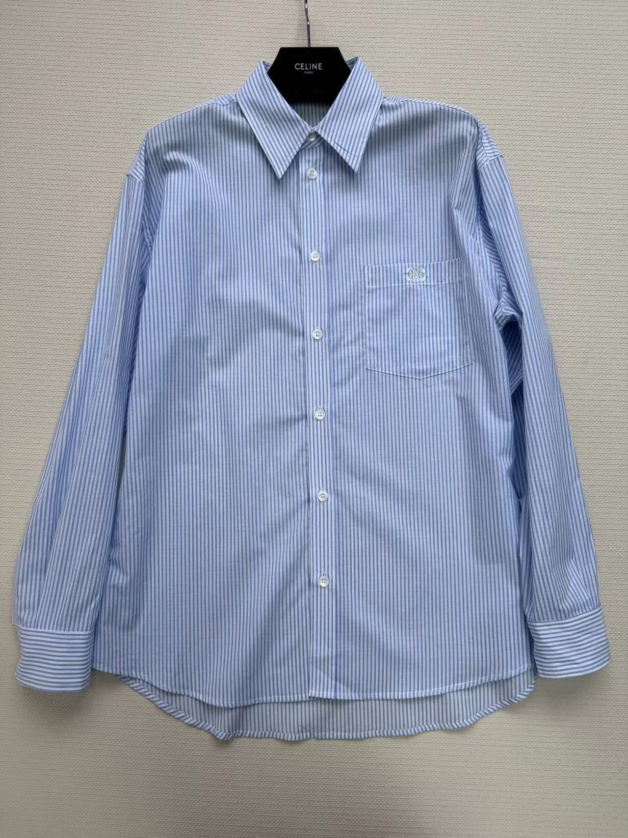 Celine Shirt Blue White Cotton