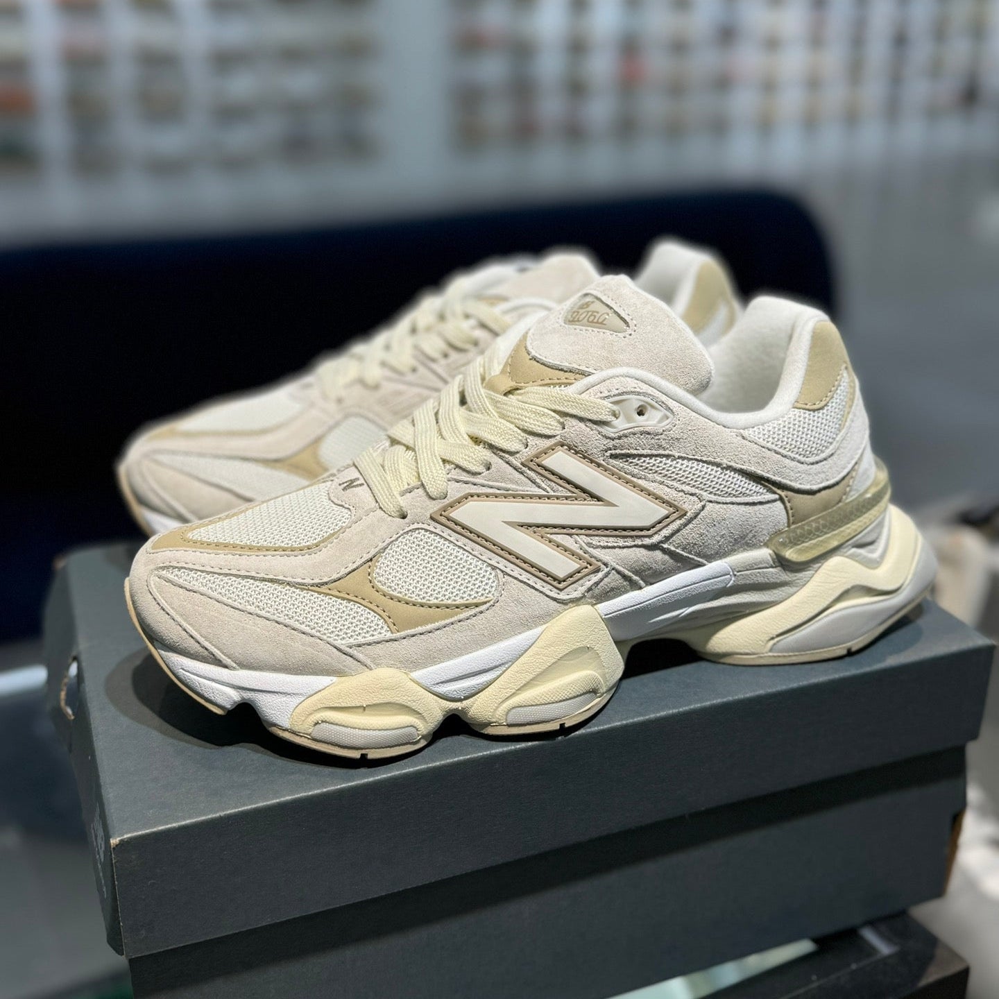 NEW BALANCE 9060 SNEAKERS IN CREAM WHITE SUEDE MESH