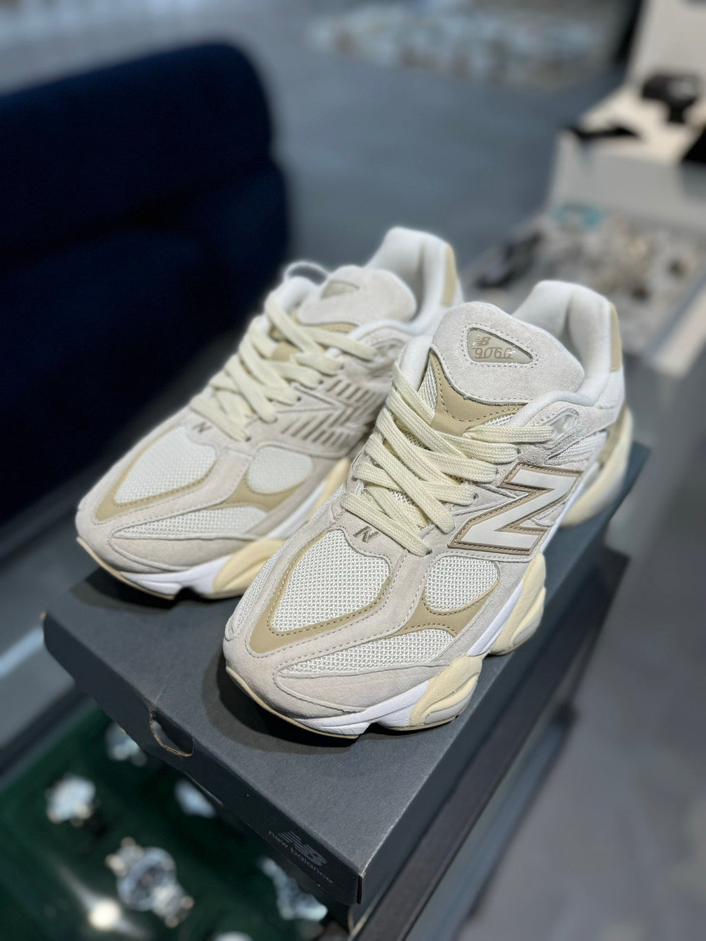 NEW BALANCE 9060 SNEAKERS IN CREAM WHITE SUEDE MESH