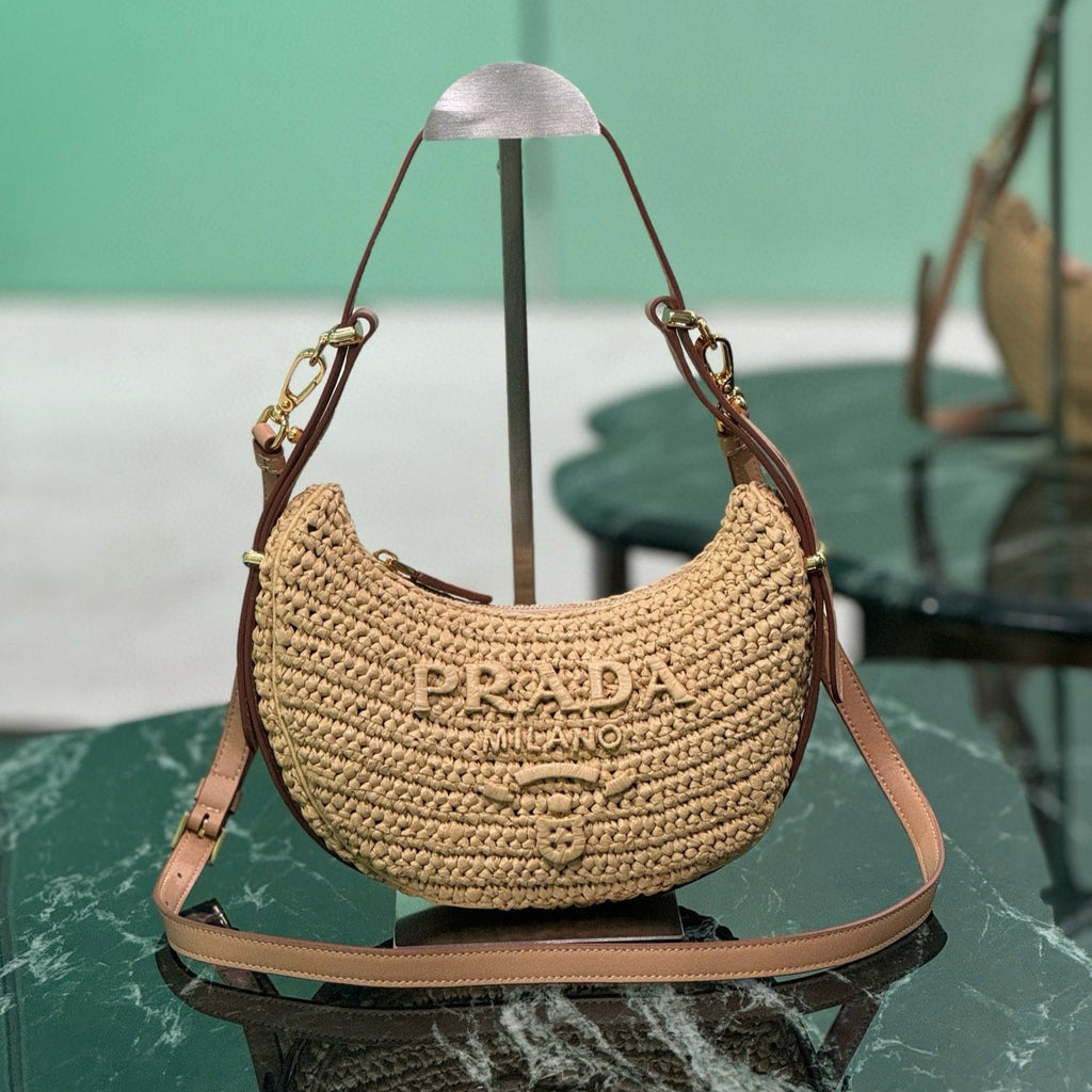 PRA MOON SHOULDER BAG 22 IN BEIGE RAFFIA