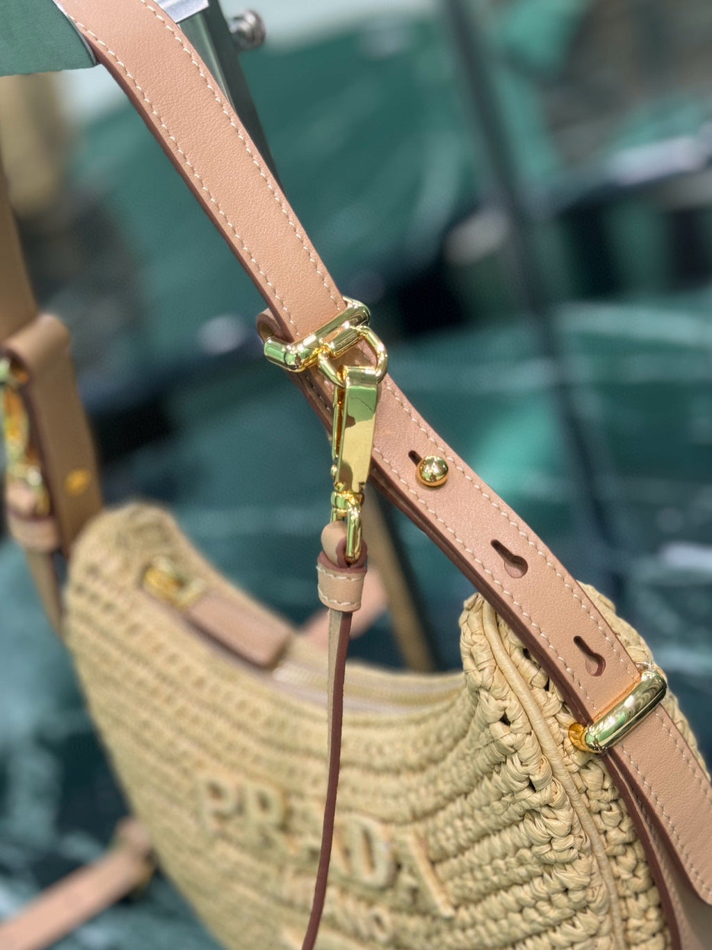 PRA MOON SHOULDER BAG 22 IN BEIGE RAFFIA