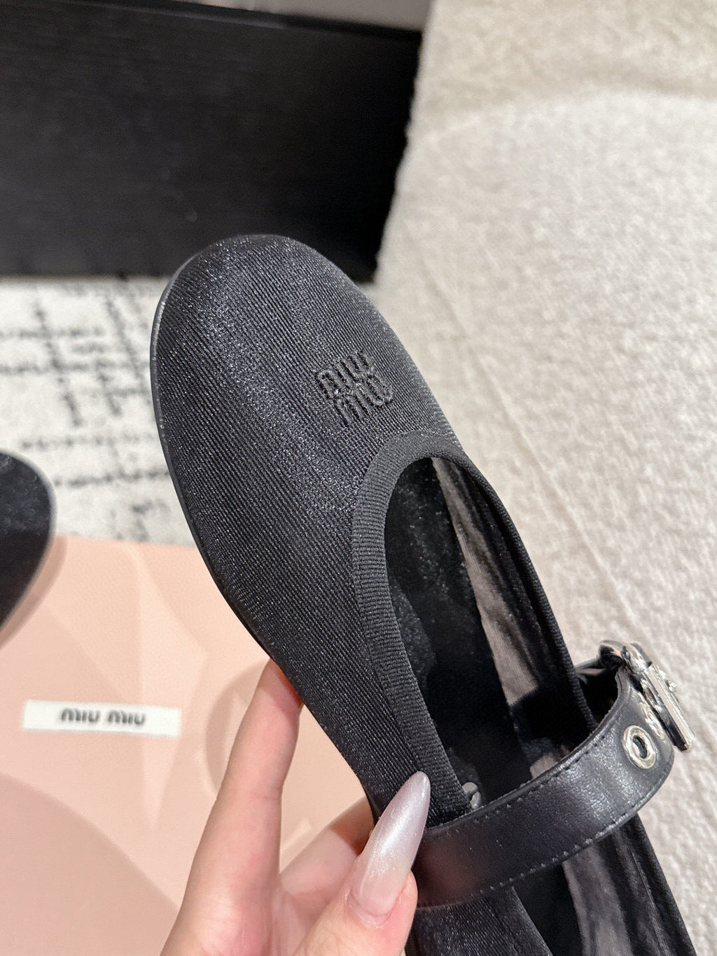 MM BALLET FLATS IN BLACK MESH AND LEATHER