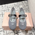 MM BALLET FLATS IN GREY MESH AND LEATHER